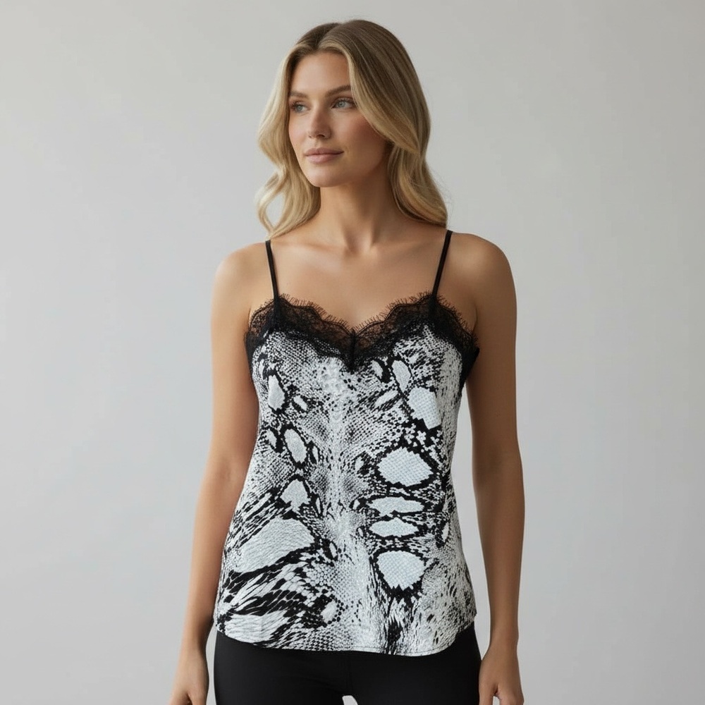 Snakeskin Print Lace Trim Cami Tank